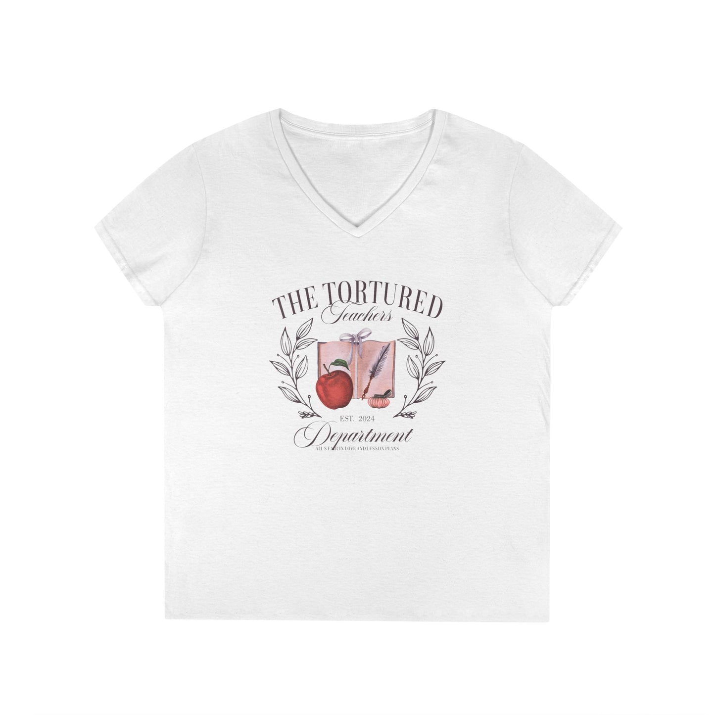 Funny Tortured Teachers V-Neck T-Shirt, Cute Teacher Gift, Back to School Tee, Classroom Humor Shirt, Teacher Appreciation Apparel