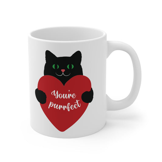 Black Cat with Heart - Ceramic Mug 11oz