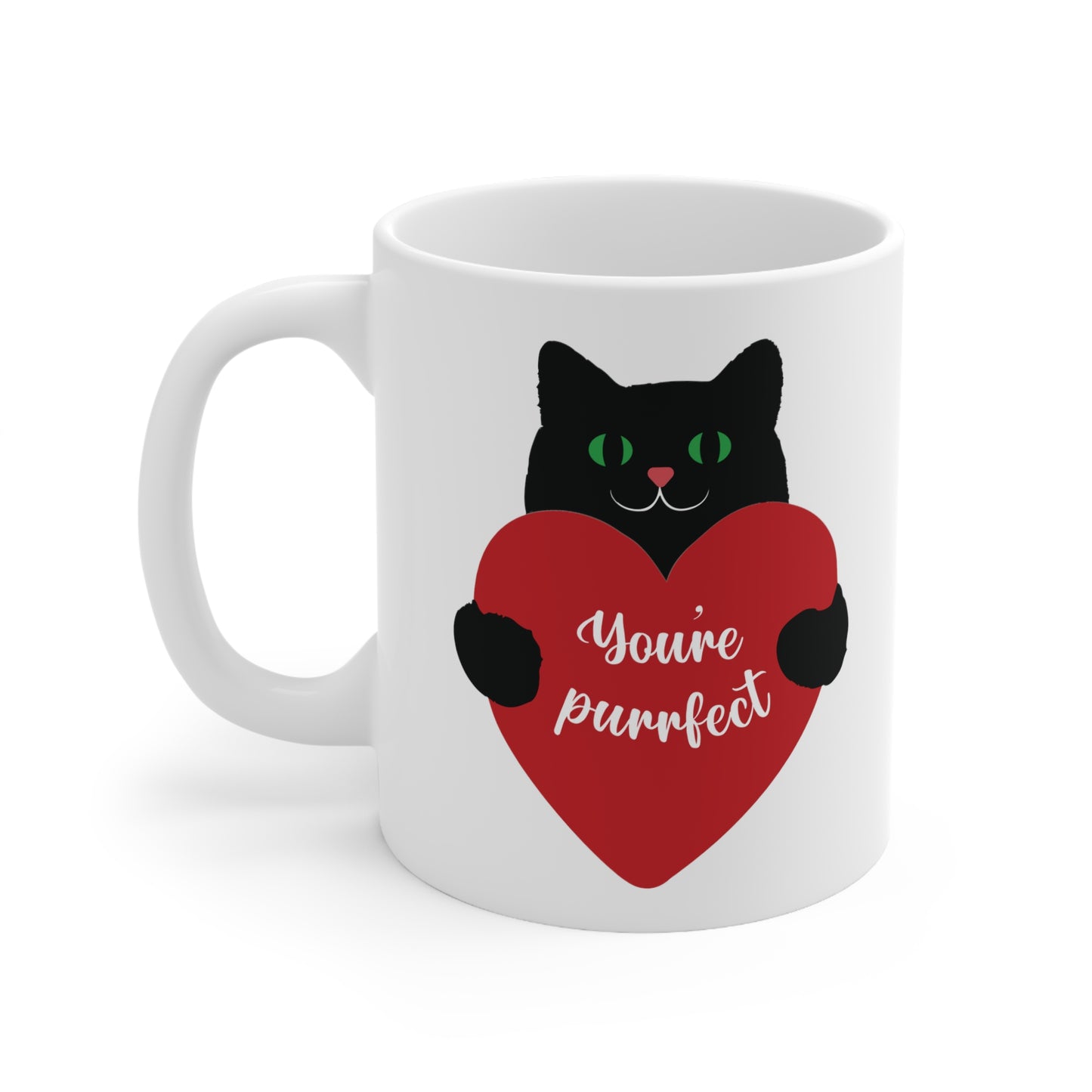 Black Cat with Heart - Ceramic Mug 11oz
