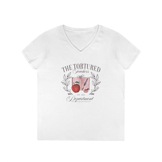 Funny Tortured Teachers V-Neck T-Shirt, Cute Teacher Gift, Back to School Tee, Classroom Humor Shirt, Teacher Appreciation Apparel
